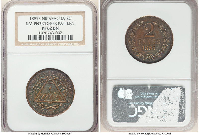 Republic copper Proof Pattern 2 Centavos 1887-E PR62 Brown NGC, KM-Pn3. From the...