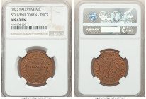 British Mandate Mil Souvenir Token 1927 MS63 Brown NGC, KM-XTn2. Thick planchet. A partial reproduction of a 1927 Palestinian Mil that was privately c...
