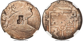 British Colony Counterstamped 6 Bitts ND (1811-1814) VF Details (Obverse Scratched) NGC, KM10, Prid-12, Wood, "The Coinage of the West Indies and the ...