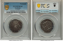 Mary Testoon 1557 XF45 PCGS, S-5404. Type IIIa. First period of 1542-1558. The better date for this type with annulets beneath M-R, dressed in a dark ...