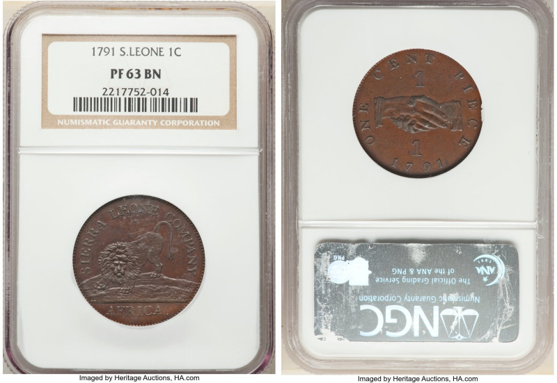 British Colony. Sierra Leone Company bronzed-copper Proof Penny 1791 PR63 Brown ...