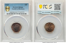 British Colony. George VI 6 Pence 1937 MS64 PCGS, KM10. An entrancing silver issue which has nonetheless adopted a deep coppery tone that appears near...