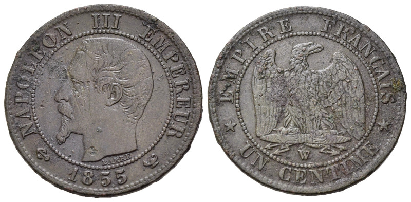 FRANCIA. Napoleone III. 1 centime 1855 W (ancre). Gad.86. Rarissimo. MB