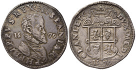 MILANO. Filippo II (1556-1598). Scudo d'Argento 1579. Ag (31,78 g - 40,3 mm). Busto corazzato a d. con testa nuda - Stemma inquartato con aquila e bis...
