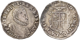 MILANO. Filippo II (1556-1598). Scudo d'Argento 1599 (coniato dopo la morte di Filippo II). Ag (31,45 g). Busto a d. con testa nuda - Stemma inquartat...