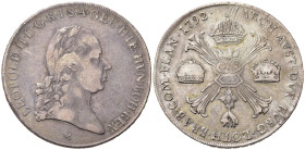 MILANO. Leopoldo II d'Asburgo - Lorena (1790-1792). Crocione 1792. Ag (29,32 g). MIR 464/2. BB