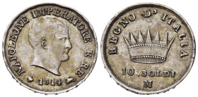 MILANO. Napoleone I re d'Italia (1805-1814). 10 soldi 1814 M Ag (2,49 g). Gig.186. SPL+