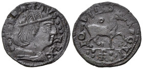NAPOLI. Ferdinando I d'Aragona (1458-1494). Cavallo con monogramma di Tramontano. AE (1,89 g). MIR 85/8; P/R 53a. Tracce di ribattitura. SPL