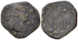 NAPOLI. Carlo II di Spagna (1665-1700). Tornese 1680. Cu (4,06 g). Busto a destra - Tosone in una ghirlanda d'alloro. Cifre della data ribattute. BB