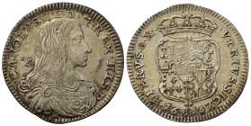 NAPOLI. Carlo II re di Spagna (1674-1700). Carlino da 10 grana 1687. Ag (2,55 g). Magliocca 38. R2. SPL