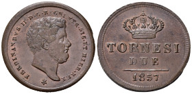 NAPOLI. Ferdinando II di Borbone (1830-1859). 2 Tornesi 1857. Gig. 261. qFDC/FDC
