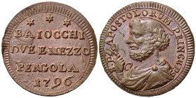 PERGOLA. Pio VI (1775-1799). Sampietrino da baiocchi 2 e 1/2 1796 sigle TM. Cu. MIR 2962/1. Esemplare di eccezionale qualità, rarissimo in questa cons...