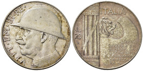 Regno d'Italia. Vittorio Emanuele III (1900-1943). 20 lire "Elmetto" 1928. Ag. SPL