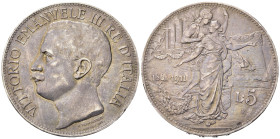 Regno d'Italia. Vittorio Emanuele III (1900-1943). 5 Lire 1911 "Cinquantenario". Ag. Gig. 71. Lieve colpetto al bordo. qSPL