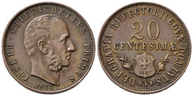MILANO. Giuseppe Chierichetti. Gettone Caffè Cova 20 centesimi 1887. Cu (3,80 g). qSPL