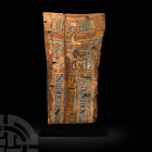 Egyptian Wooden Coffin Panel with Anubis
Roman Period, c.30 B.C.-3rd century A.D. A substantial polychrome painted wooden coffin panel in two parts, ...