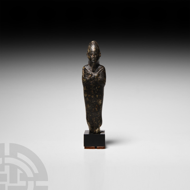 Egyptian Black Stone Osiris Statuette
Late Period, 664-332 B.C. A black stone f...