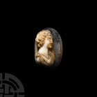 Roman Cameo of a Nobleman
2nd-3rd century A.D. A cameo gemstone portraying a private portrait of a nobleman in profile right, with short hair, beardl...