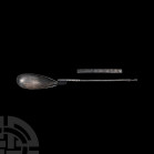 Late Roman Silver Liturgical Spoon for Jacob
Early 5th century A.D. A silver spoon with a narrow egg-shaped bowl; the long stem attached to the bowl ...