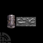 Western Asiatic Lapis Lazuli Stone Cylinder Seal with Animals
2nd-1st millennium B.C. A lapis lazuli cylinder seal with zoomorphic frieze composed of...