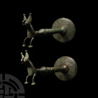 Ghaznavid Massive Door Handle Pair
11th-13th century A.D. A pair of zoomorphic bronze door handles, each composed of a domed openwork plate and cylin...