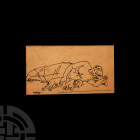 Indian Man and Dog K.K. Hebbar Sketch
Dated [19]56 A.D. A framed and glazed sketch of a man lying beside a dog; ink on paper; signed lower left; attr...