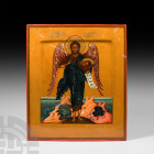 Russian Icon with St John the Baptist
19th century A.D. A wooden painted board with mounting panel and slots to the reverse, gessoed surface with pai...