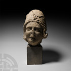 Renaissance Stone Head of Artemis
16th-17th century A.D. or earlier. A carved limestone head of a female figure, likely the goddess Artemis wearing a...