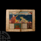 Post Medieval Illuminated Jewish Moses and Red Sea Double Leaf
19th century A.D. or earlier. A polychrome painting depicting Moses parting the Red Se...