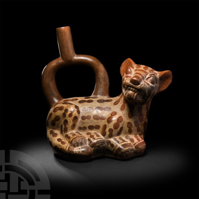 Pre-Columbian Moche Snarling Pampas Vessel
4th-7th century A.D. A bichrome cera...