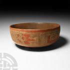 Pre-Columbian Paracas Geometric Decorated Bowl
Circa 7th-4th century B.C. A polychrome ceramic bowl with rounded base and incised geometric frieze po...