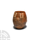 Pre-Columbian Decorated Cup
16th century A.D. or earlier. A polychrome ceramic cup or other vessel with a roughly ovoid body, geometric patterns pain...