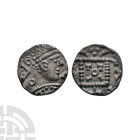 Anglo-Saxon Coins - Primary Phase - Series A Type 2a - Portrait AR Sceatta
680-710 A.D. Obv: profile bust with TIC before. Rev: standard with TOTTI w...