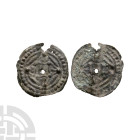 Carolingian Coins - Pseudo-Coin Bracteate
8th century A.D. Style of Charlemagne or Louis the Pious. Obv: lozenge with arcs to corners within beaded b...