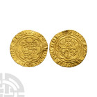 English Medieval Coins - Edward III - Treaty Gold Quarter Noble
1363-1369 A.D. Treaty period. Obv: arms within tressure with +EDWARD DEI GRA REX ANGL...