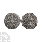 English Medieval Coins - Edward IV - London - Mule First Reign Groat
1465-1466 A.D. First reign, light coinage. Obv: facing bust with quatrefoils at ...