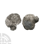 British Tudor Coins - Ireland - Henry VII - Dublin - Halfgroat
1496-1505 A.D. Late portrait issue. Obv: facing bust with double-arched crown breaking...