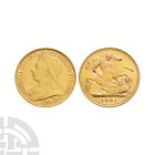 English Milled Coins - Victoria - 1901 - London - Gold 1/2 Sovereign
Dated 1901 A.D. Old head. Obv: profile bust with VICTORIA DEI GRA BRITT REGINA F...