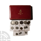 English Milled Coins - George VI - 1937 - RM Cased Proof Set [15]
Dated 1937 A.D. Coronation issue, set comprising: crown, halfcrown, florin, shillin...