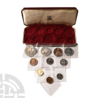 English Milled Coins - Elizabeth II -1953 - RM Cased Proof Set
Dated 1953 A.D. Set comprising: crown, halfcrown, florin, shillings (2; English and Sc...