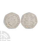 English Milled Coins - Elizabeth II - 2009 - Kew Gardens 50 Pence
Dated 2009 A.D. Obv: profile bust with ELIZABETH II D G REG F D FIFTY PENCE legend....