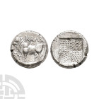 Ancient Greek Coins - Bithynia - Calcedon - Bull AR Drachm
387-340 B.C. Obv: bull standing left on ear of corn(?), monogram before, KA?X above. Rev: ...