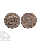 Ancient Roman Provincial Coins - Gordian III and Tranquillina - Singara - Tyche Bronze
238-244 A.D. Obv: AYTOK K M ANT GORDIANON CAB TRANKYLLINA CEB ...