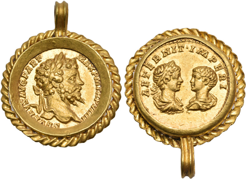 Septimius Severus, with Caracalla and Geta as Caesar, 193-211. Aureus (Gold, 24 ...
