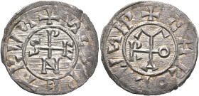 ITALY. Papal States. Stephen VI (V), 885-891. Denaro (Silver, 21 mm, 1.21 g, 6 h), with the name of Charles III, "the Fat", 885-888, Rome. SCS PETRVS ...