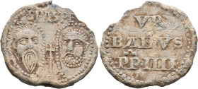 ITALY. Papal States. Urban IV (Jacques Pantaléon), 1261-1264. Seal or Bulla (Lead, 38 mm, 34.48 g, 12 h), Rome. S PA S PE Nimbate facing heads of St. ...