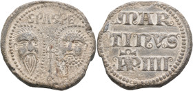ITALY. Papal States. Martin IV (Simon de Brion), 1281-1285. Seal or Bulla (Lead, 37 mm, 47.30 g, 12 h), Rome. S PA S PE Nimbate facing heads of St. Pa...