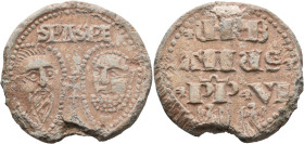ITALY. Papal States. Urban VI (Bartolomeo Prignano), 1378-1389. Seal or Bulla (Lead, 36.5 mm, 54.09 g, 12 h), Rome. S PA S PE Nimbate facing heads of ...