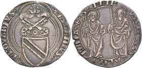 ITALY. Papal States. Eugene IV (Gabriele Condulmer), 1431-1447. Grosso (Silver, 25.5 mm, 3.93 g, 3 h), Rome. ·+· EVGENIVS · - · PP · QVARTVS · Tiara a...