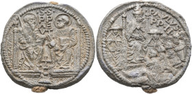 ITALY. Papal States. Paul II (Pietro Barbo), 1464-1471. Seal or Bulla (Lead, 40 mm, 62.28 g, 12 h), Rome. .S. /P-A-V //S./P-E-T On the left, enthroned...